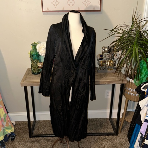 Eileen Fisher Jackets & Blazers - Eileen Fisher Italian Cotton & Silk Lined Black Long Coat EUC